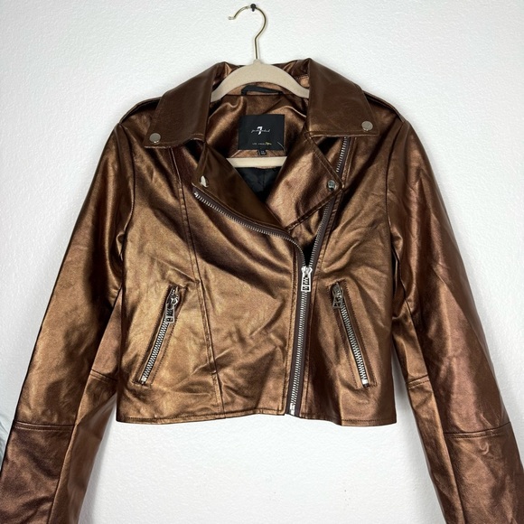 7 For All Mankind Women's Metallic Brown Leather Jacket size XS - Picture 2 of 8